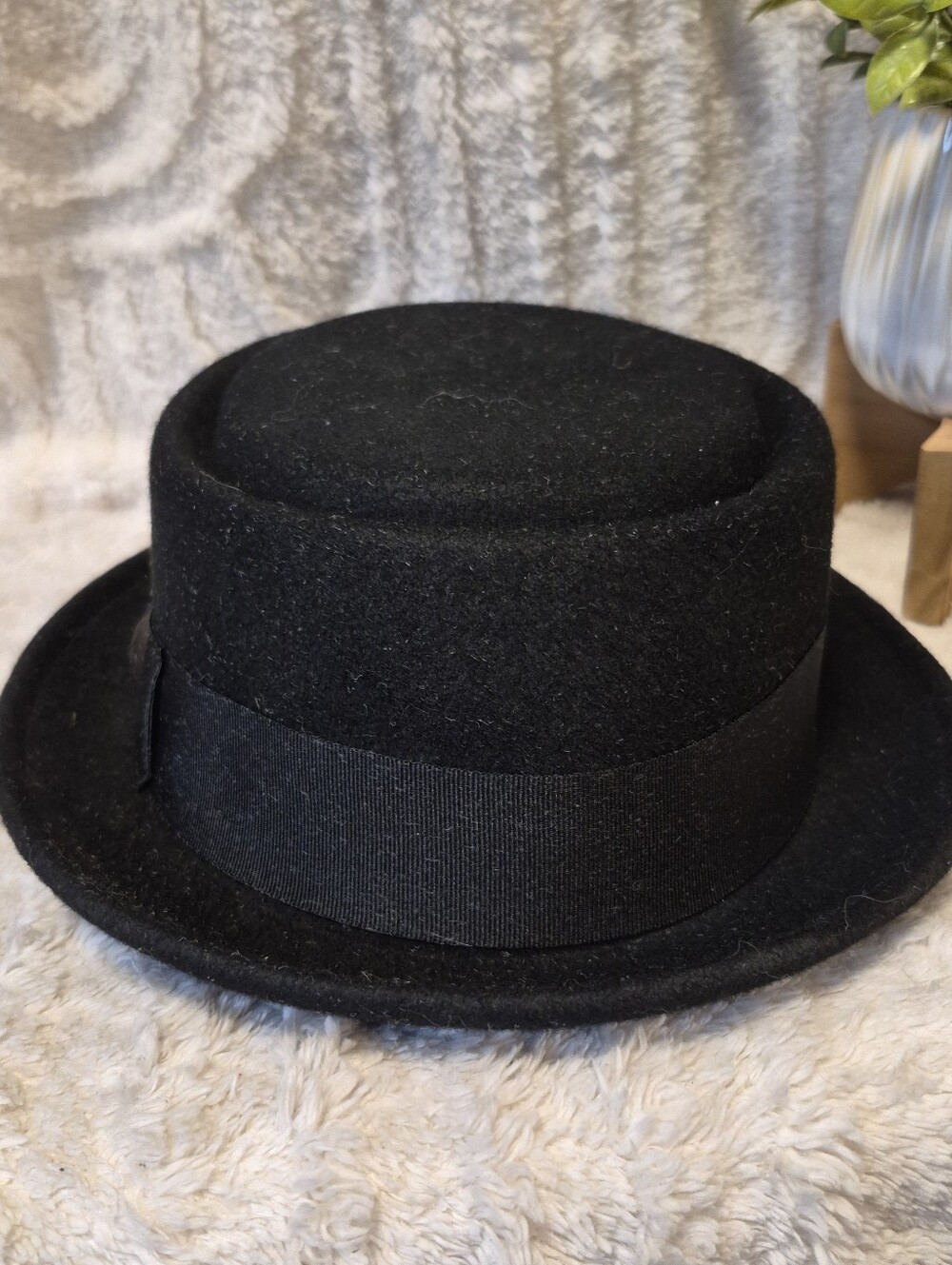 Epoch Porkpie Fedora Hat Black 100% Wool Men's Size L/XL View 4